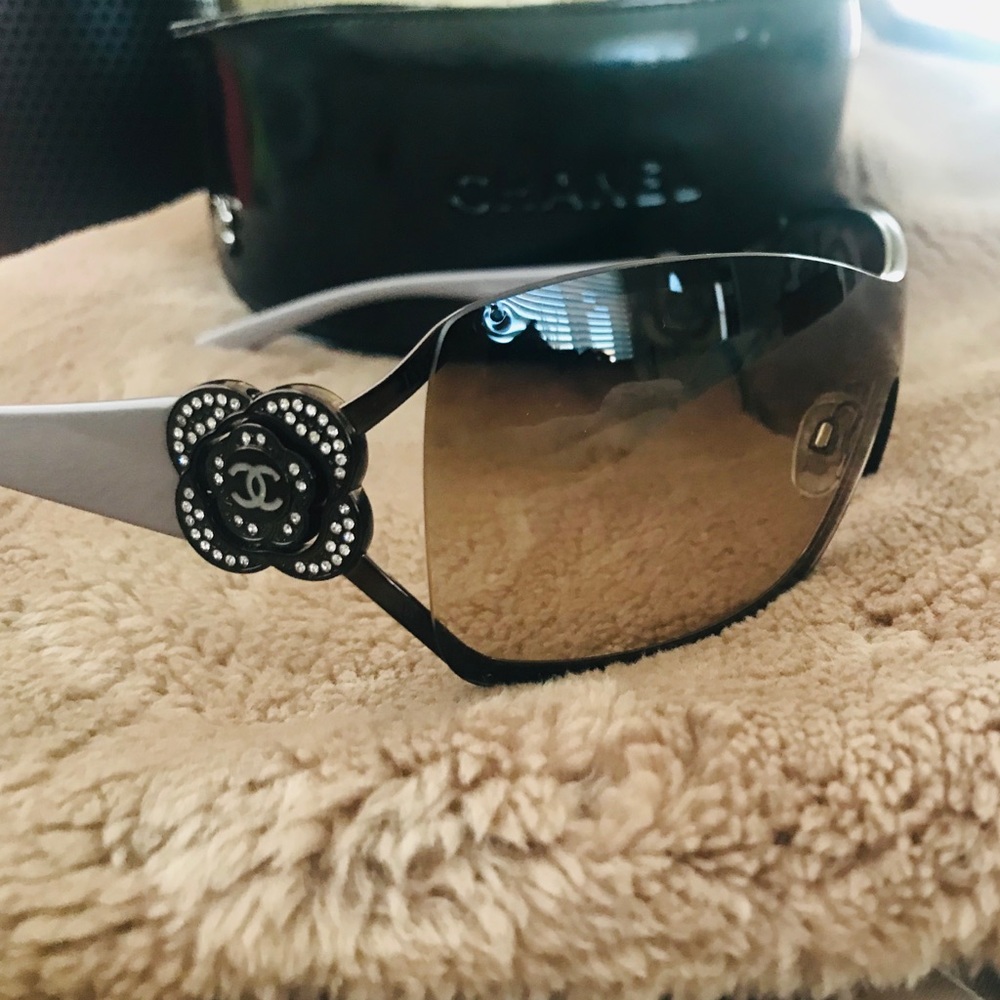 Chanel Metallic Brown Camellia Shield Sunglasses